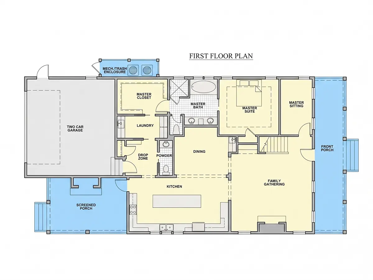 Parter 9 – Proiect de casa cu etaj 384 m²: 3 Dormitoare, 4 Bai, Garaj — 61518R