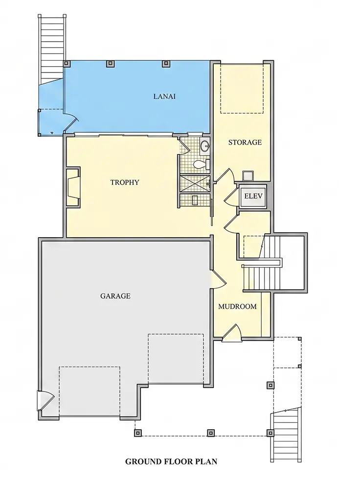 Subsol 8 – Proiect de casa cu 2 etaje 430 m²: 4 Dormitoare, Birou, 5 Bai, Bucatarie deschisa, Garaj — 49560R