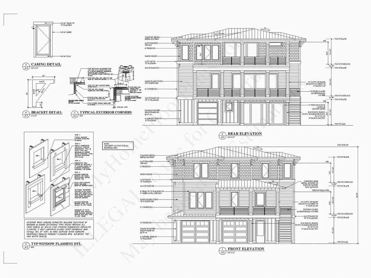 Fațade 6 – Proiect de casa cu 2 etaje 430 m²: 4 Dormitoare, Birou, 5 Bai, Bucatarie deschisa, Garaj — 49560R