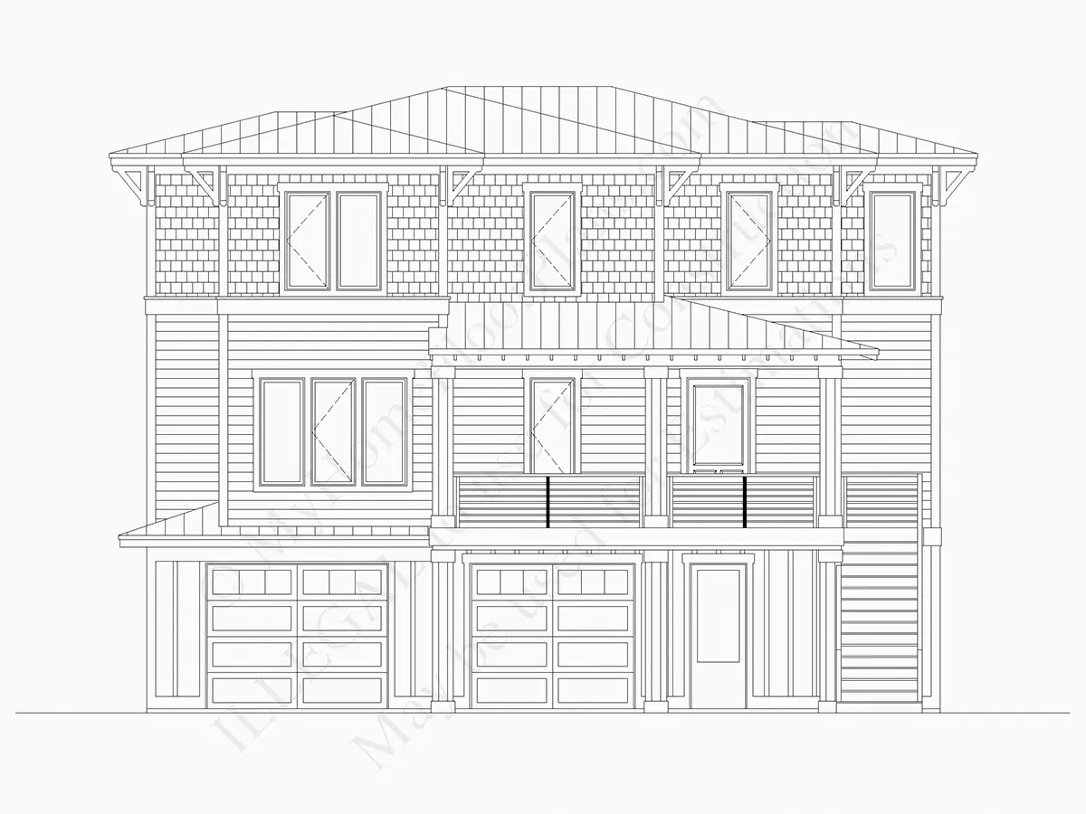 Fațade 5 – Proiect de casa cu 2 etaje 430 m²: 4 Dormitoare, Birou, 5 Bai, Bucatarie deschisa, Garaj — 49560R