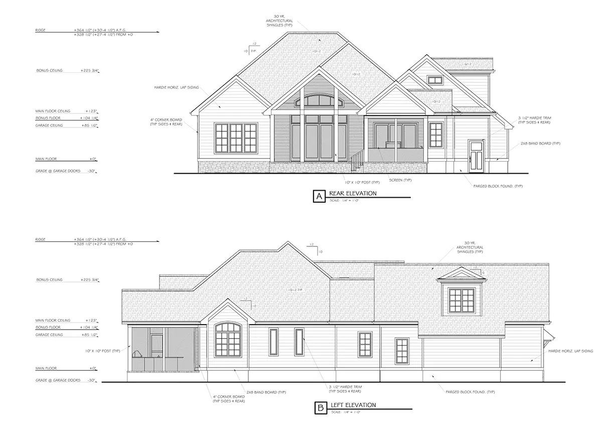 Fațade 9 – Proiect de casa parter cu mansardă 252 m²: 2 Dormitoare, Birou, 5 Bai, Bucatarie deschisa, Garaj — 77130R