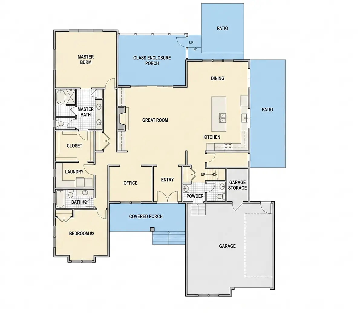 Parter 23 – Proiect de casa parter cu mansardă 304 m²: 3 Dormitoare, Birou, 4 Bai, Bucatarie deschisa, Garaj — 17048R