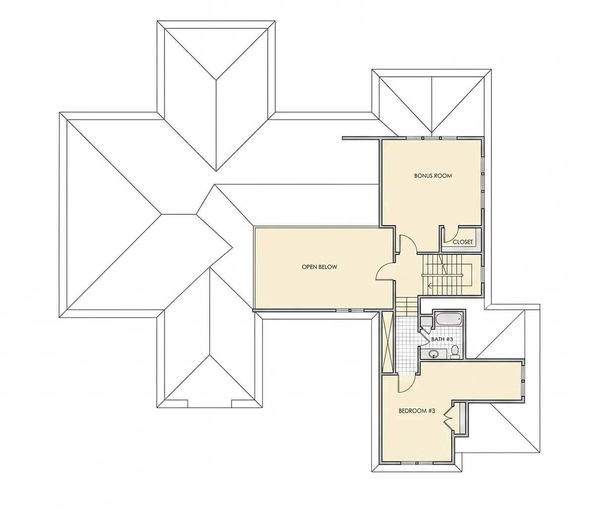 Etaj 1 24 – Proiect de casa parter cu mansardă 304 m²: 3 Dormitoare, Birou, 4 Bai, Bucatarie deschisa, Garaj — 17048R