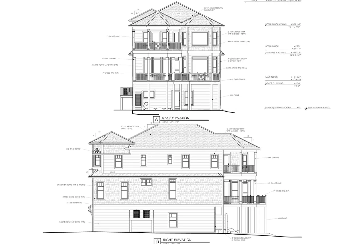 Fațade 13 – Proiect de casa cu 2 etaje 355 m²: 4 Dormitoare, Birou, 4 Bai, Bucatarie deschisa, Garaj — 13825R