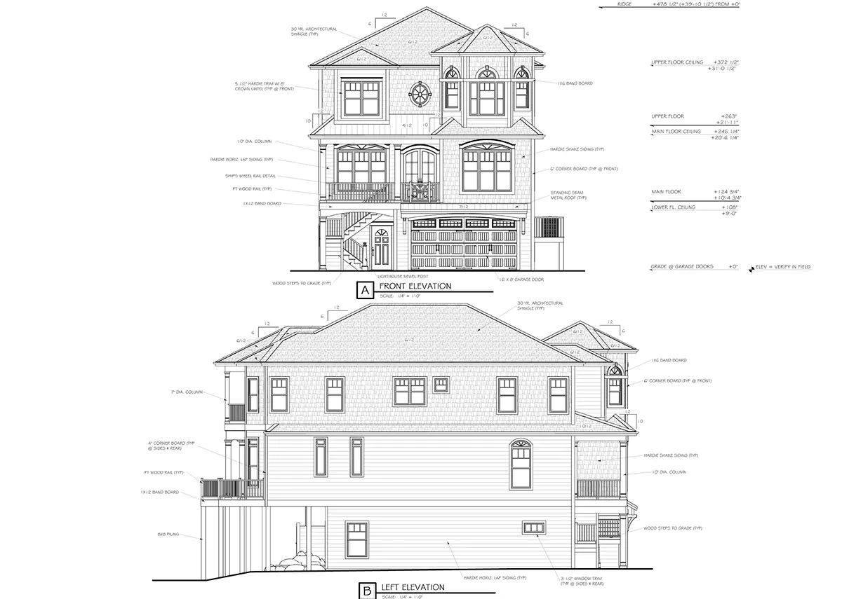 Fațade 12 – Proiect de casa cu 2 etaje 355 m²: 4 Dormitoare, Birou, 4 Bai, Bucatarie deschisa, Garaj — 13825R