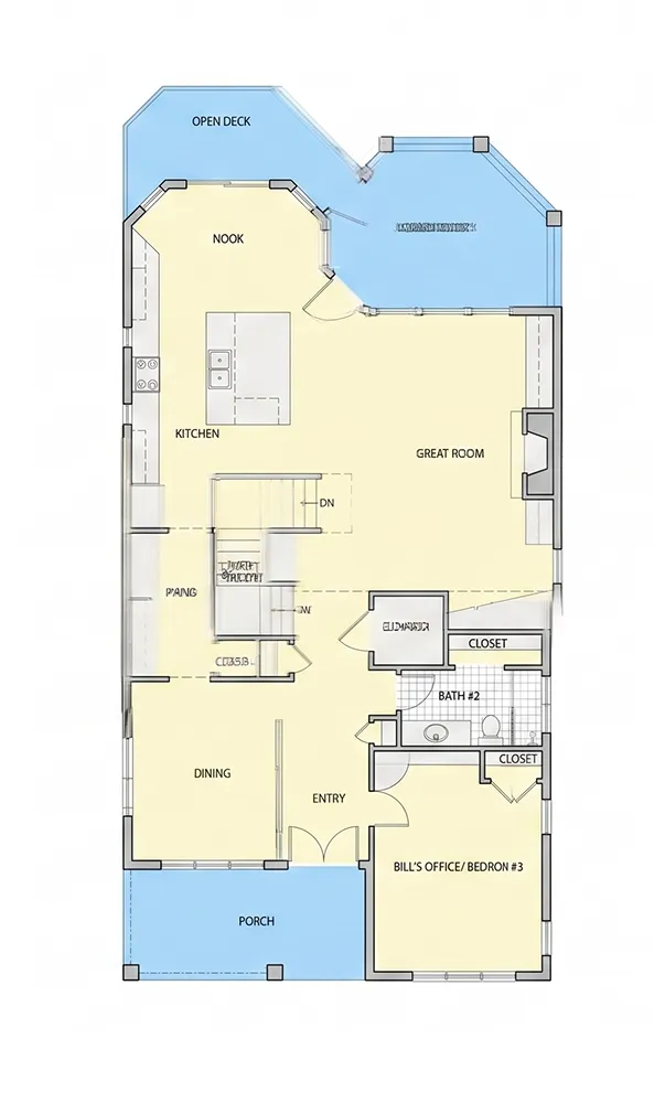 Parter 18 – Proiect de casa cu 2 etaje 355 m²: 4 Dormitoare, Birou, 4 Bai, Bucatarie deschisa, Garaj — 13825R