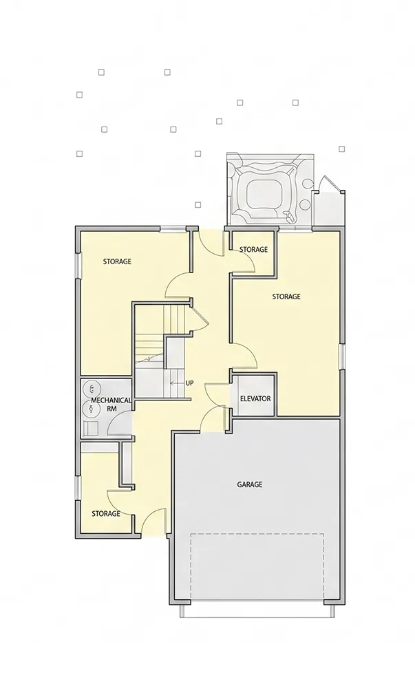 Subsol 14 – Proiect de casa cu 2 etaje 355 m²: 4 Dormitoare, Birou, 4 Bai, Bucatarie deschisa, Garaj — 13825R