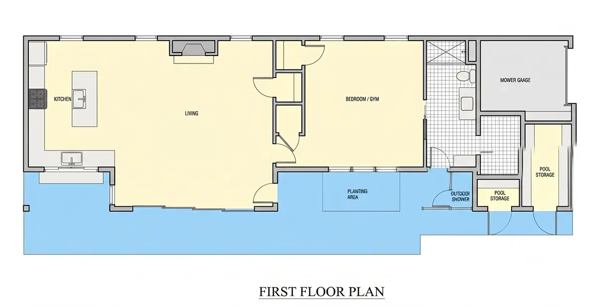 Parter 8 – Proiect de casa parter 109 m²: 1 Dormitoare, 1 Bai, Bucatarie deschisa, Garaj — 82483R
