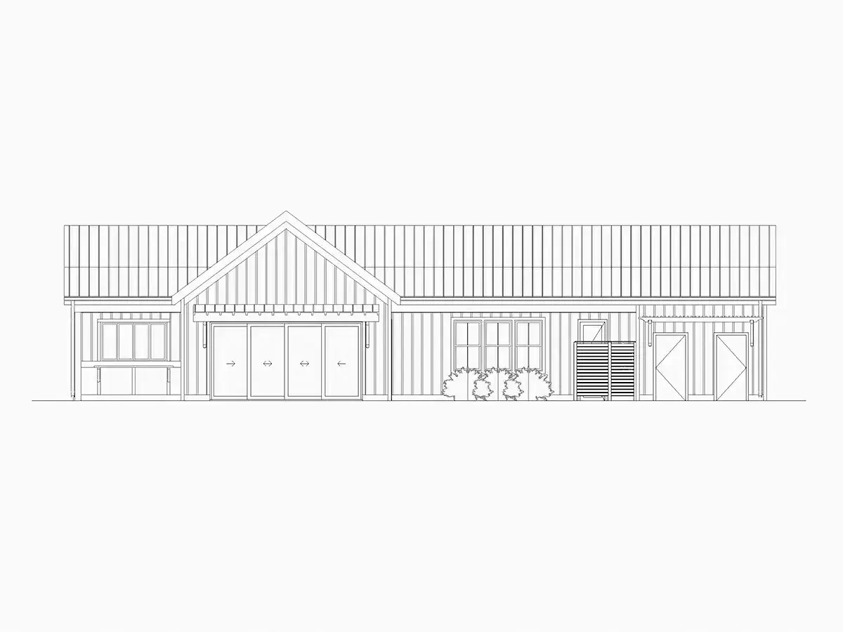 Fațade 5 – Proiect de casa parter 109 m²: 1 Dormitoare, 1 Bai, Bucatarie deschisa, Garaj — 82483R