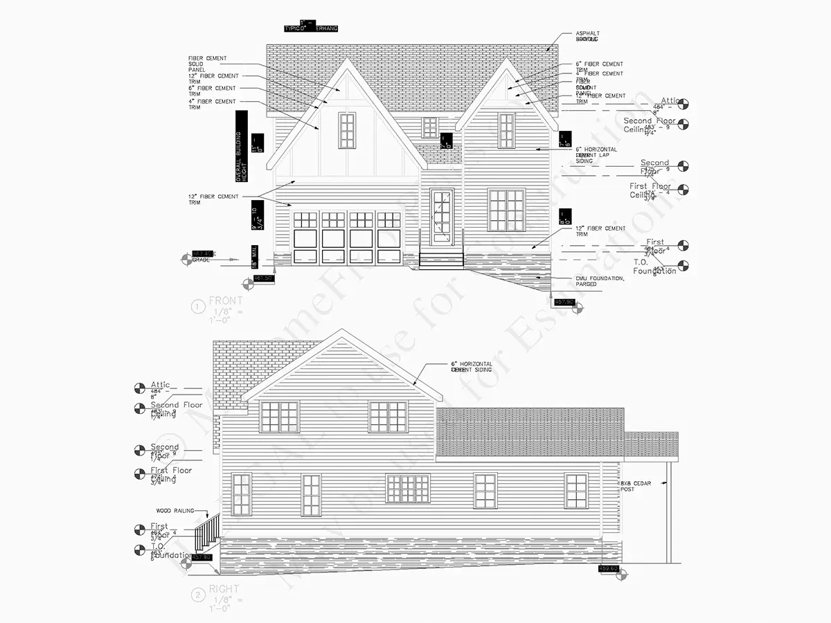 Fațade 6 – Proiect de casa cu etaj 286 m²: 4 Dormitoare, 4 Bai, Bucatarie deschisa, Garaj — 12727R