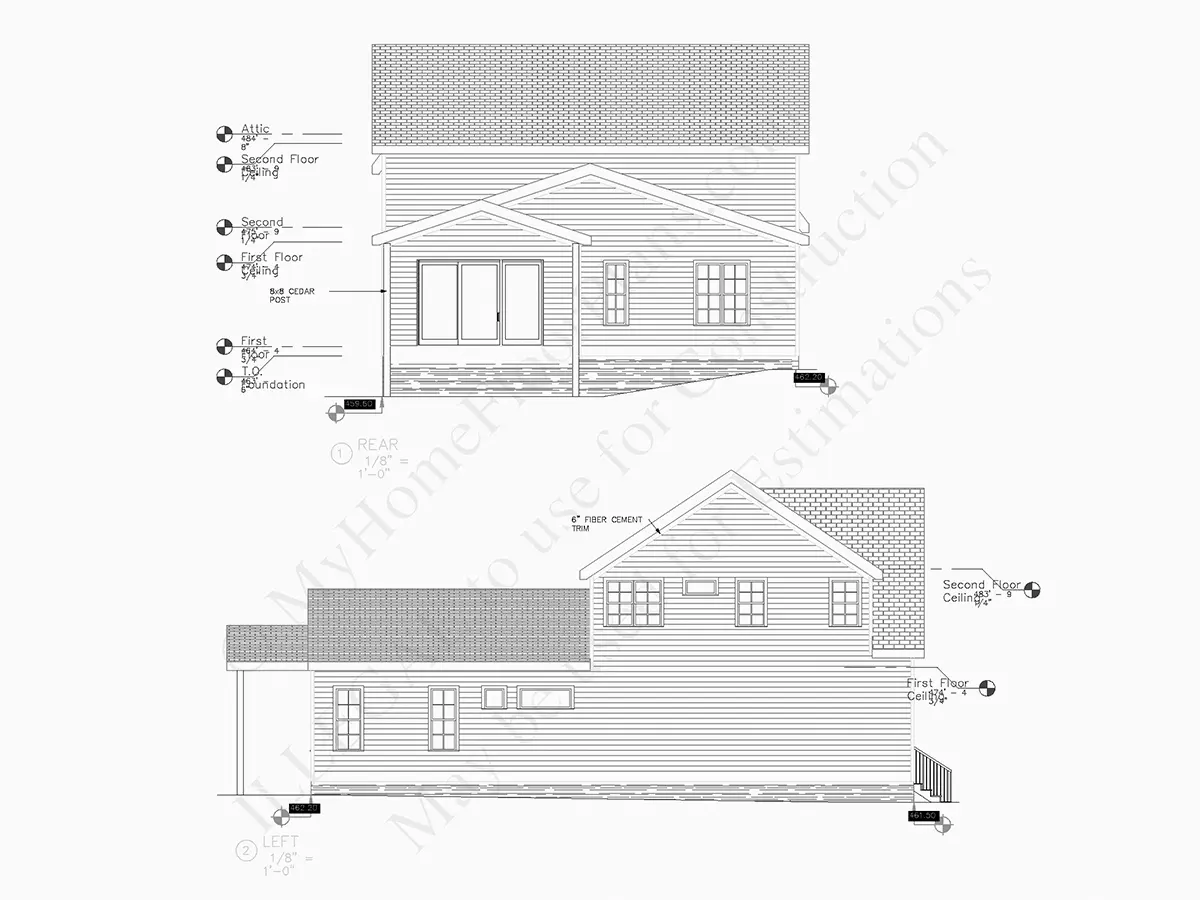 Fațade 7 – Proiect de casa cu etaj 286 m²: 4 Dormitoare, 4 Bai, Bucatarie deschisa, Garaj — 12727R