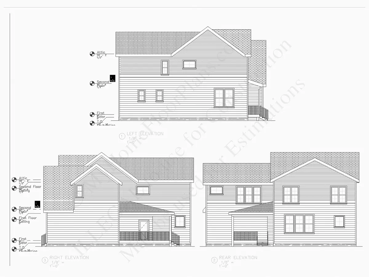 Fațade 7 – Proiect de casa cu etaj 246 m²: 4 Dormitoare, Birou, 4 Bai, Bucatarie deschisa, Garaj — 14228R