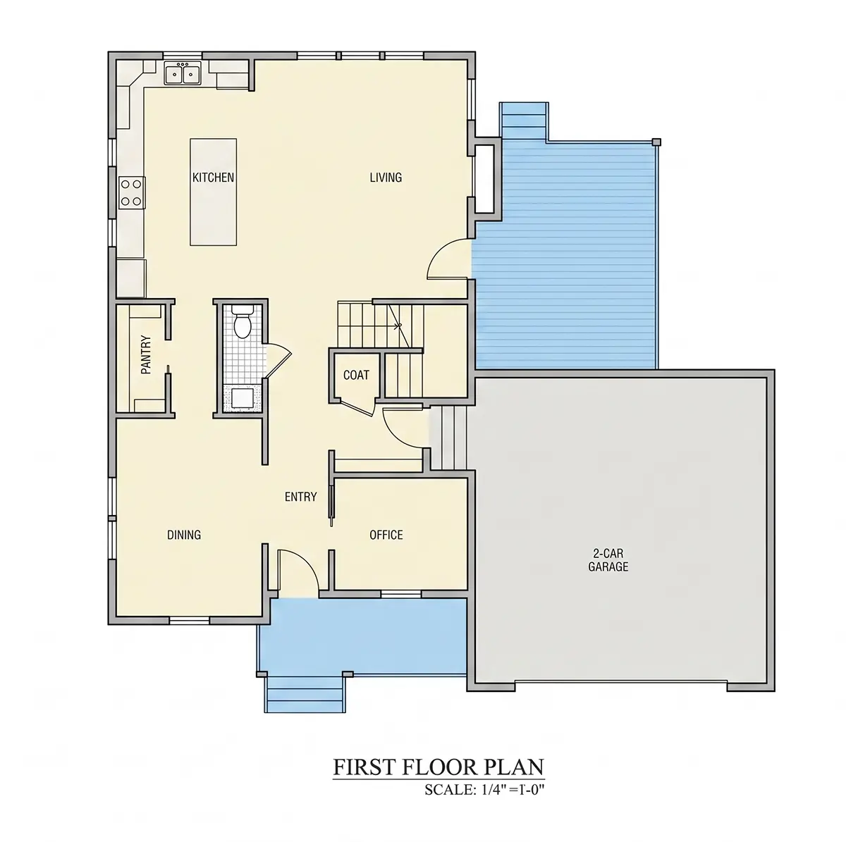 Parter 8 – Proiect de casa cu etaj 246 m²: 4 Dormitoare, Birou, 4 Bai, Bucatarie deschisa, Garaj — 14228R