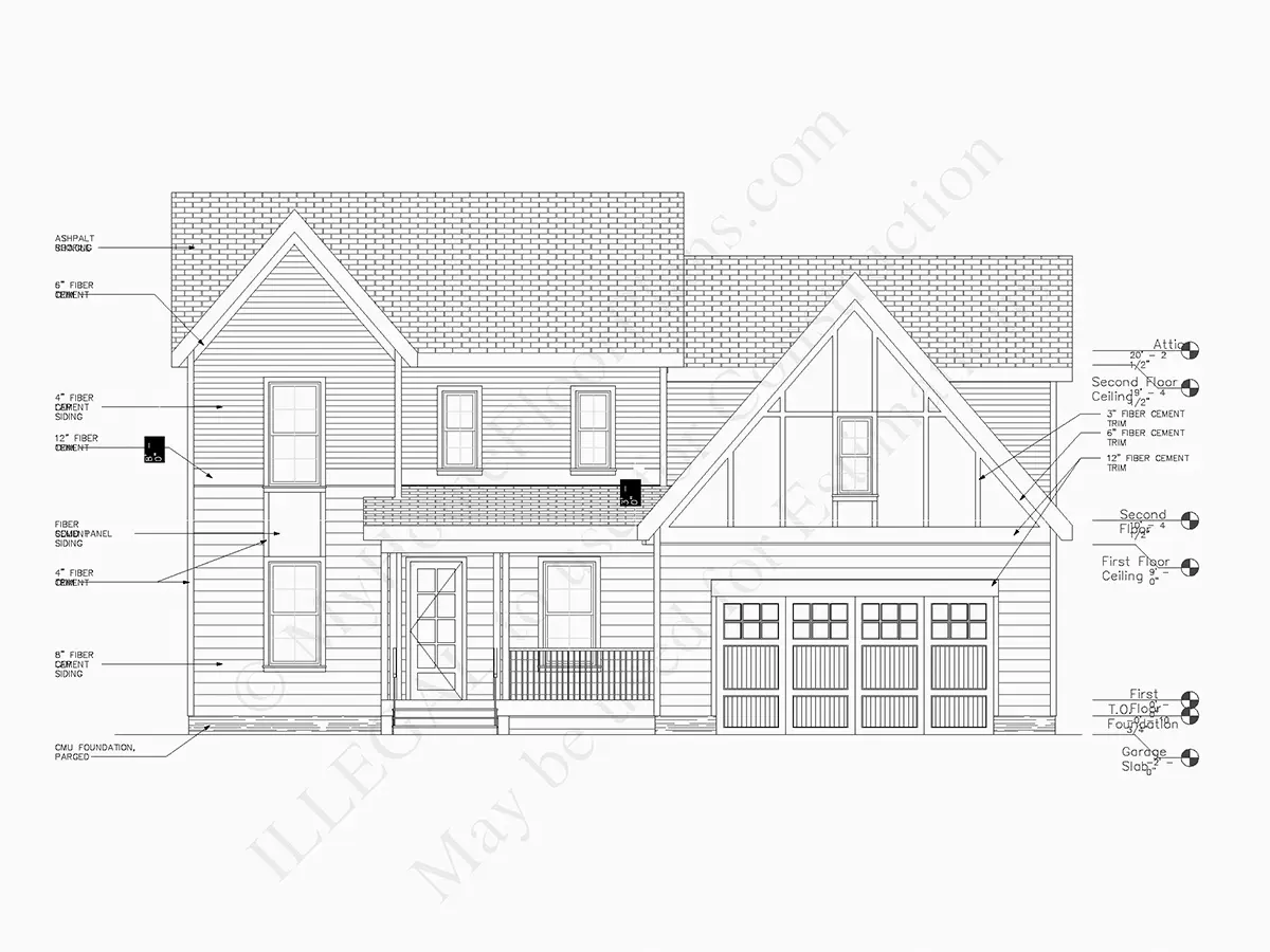 Fațade 6 – Proiect de casa cu etaj 246 m²: 4 Dormitoare, Birou, 4 Bai, Bucatarie deschisa, Garaj — 14228R