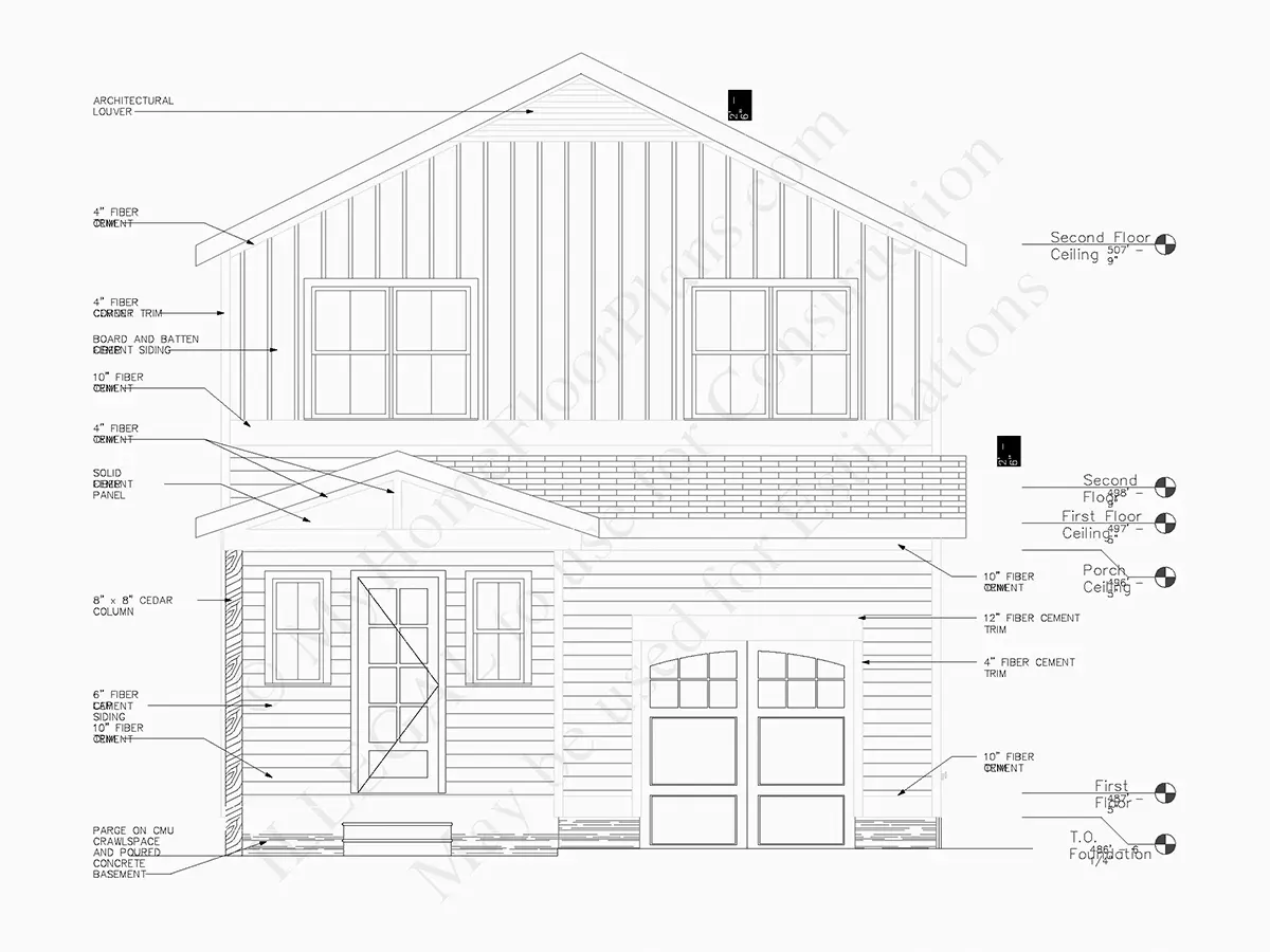 Fațade 5 – Proiect de casa cu etaj + demisol 274 m²: 4 Dormitoare, Birou, 4 Bai, Bucatarie deschisa, Garaj — 57702R