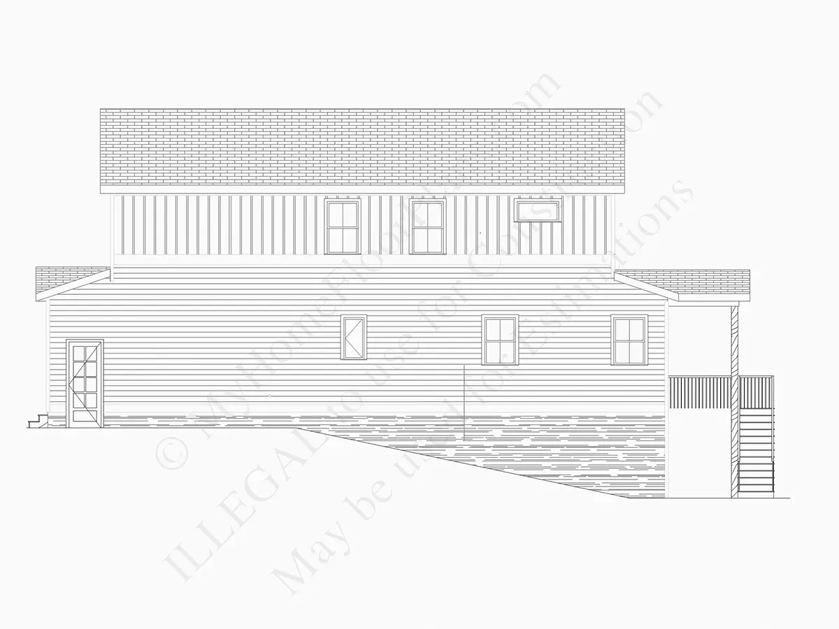 Fațade 8 – Proiect de casa cu etaj + demisol 274 m²: 4 Dormitoare, Birou, 4 Bai, Bucatarie deschisa, Garaj — 57702R