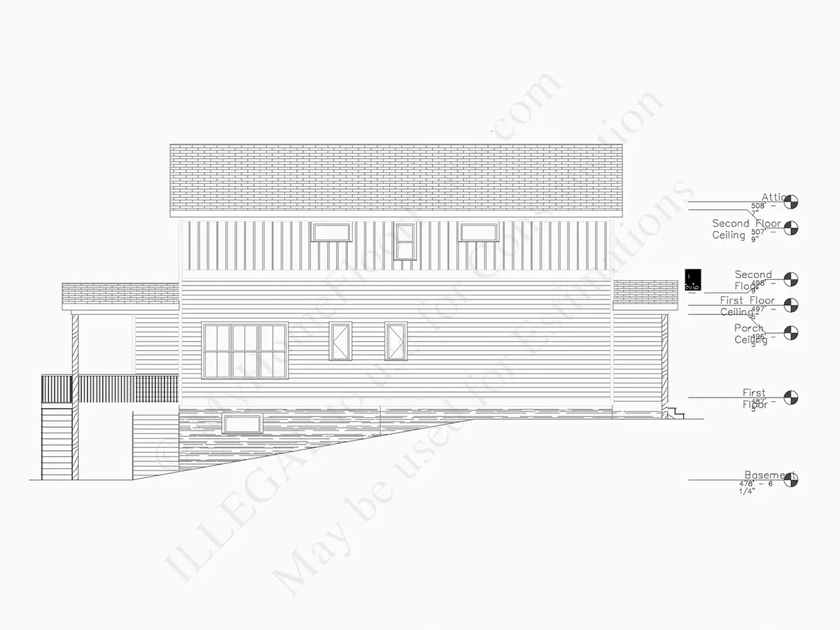 Fațade 7 – Proiect de casa cu etaj + demisol 274 m²: 4 Dormitoare, Birou, 4 Bai, Bucatarie deschisa, Garaj — 57702R
