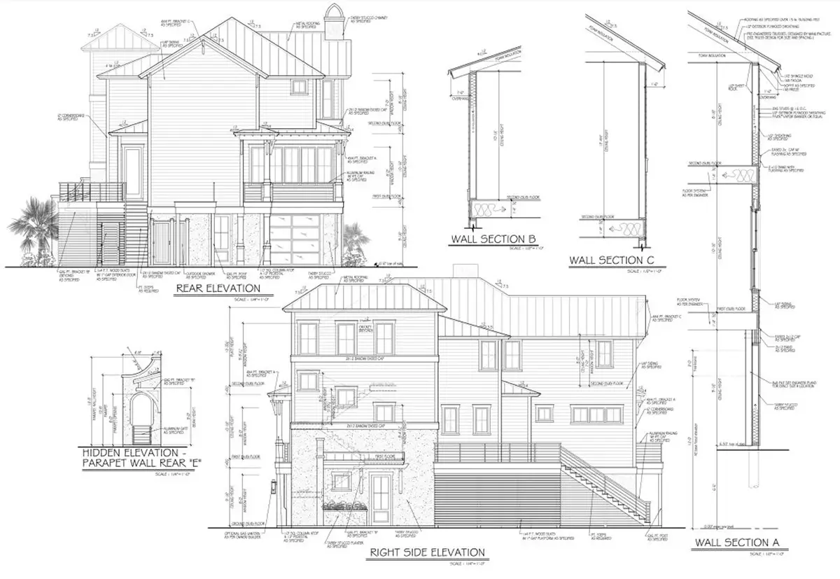 Fațade 7 – Proiect de casa cu 2 etaje 282 m²: 3 Dormitoare, Birou, 5 Bai, Bucatarie deschisa, Garaj — 55837R
