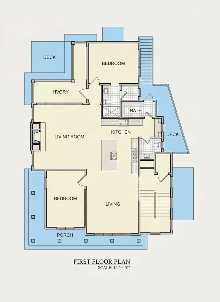 Parter 9 – Proiect de casa cu 2 etaje 282 m²: 3 Dormitoare, Birou, 5 Bai, Bucatarie deschisa, Garaj — 55837R