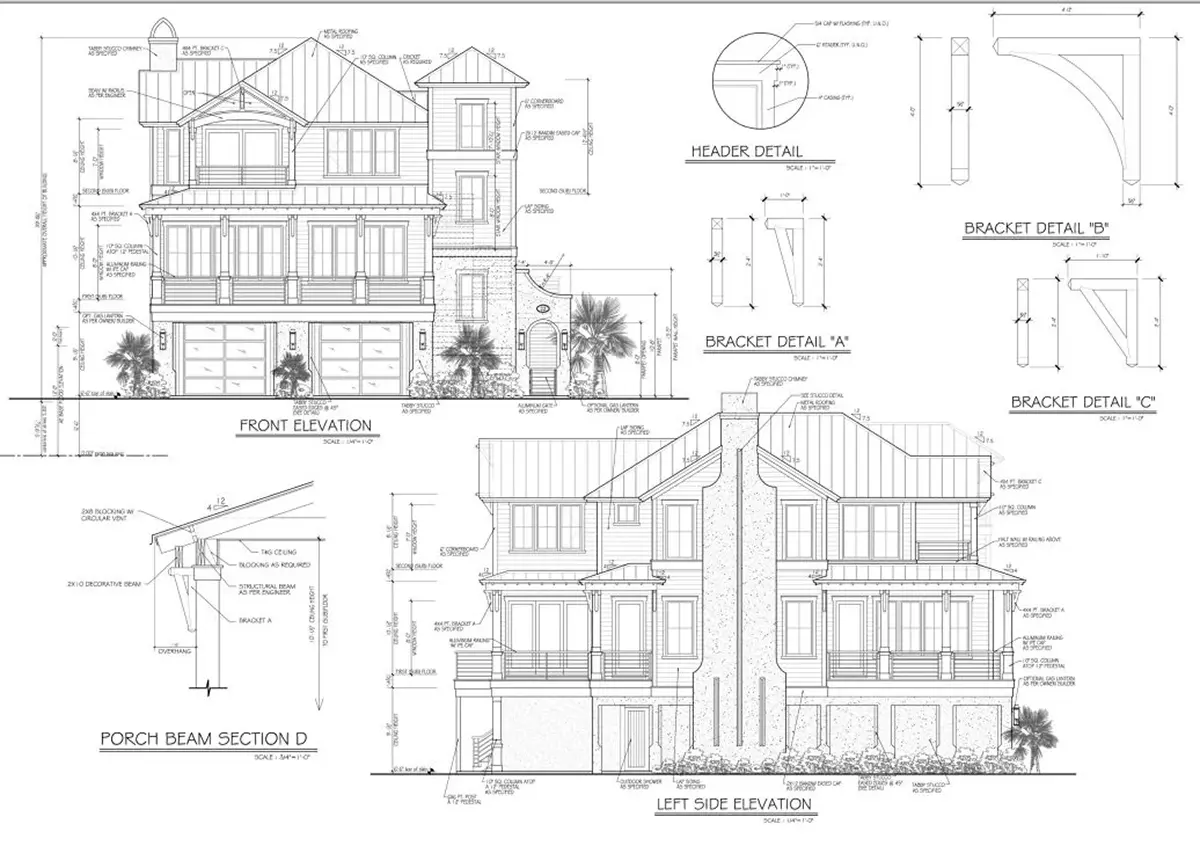 Fațade 6 – Proiect de casa cu 2 etaje 282 m²: 3 Dormitoare, Birou, 5 Bai, Bucatarie deschisa, Garaj — 55837R