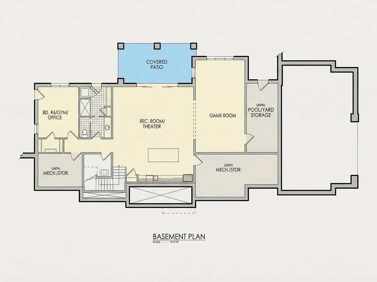 Subsol 8 – Proiect de casa cu etaj + demisol 632 m²: 5 Dormitoare, Birou, 6 Bai, Bucatarie deschisa, Garaj — 85765R