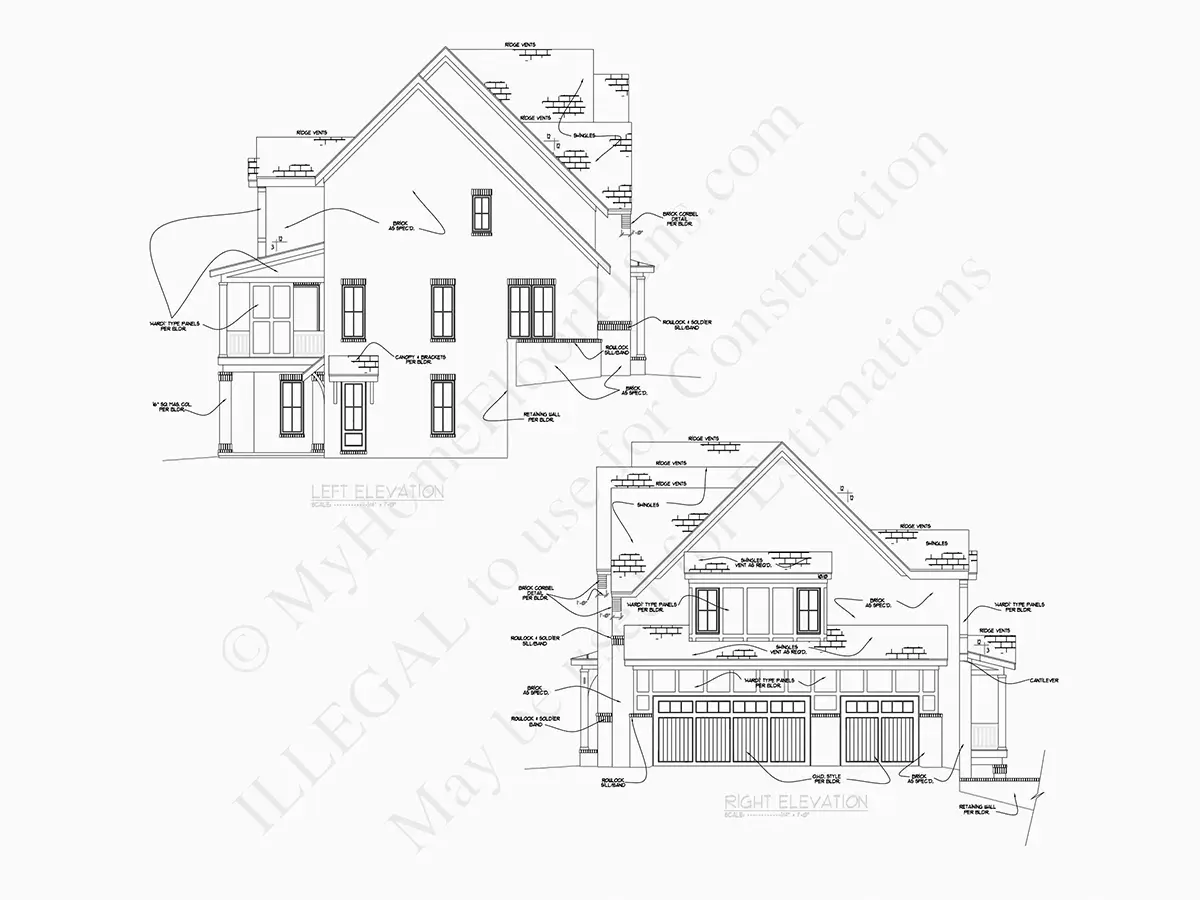 Fațade 7 – Proiect de casa cu etaj + demisol 632 m²: 5 Dormitoare, Birou, 6 Bai, Bucatarie deschisa, Garaj — 85765R