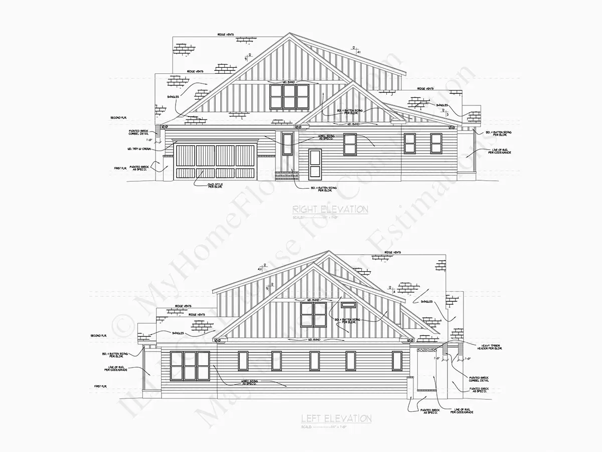 Fațade 7 – Proiect de casa parter cu mansardă 379 m²: 4 Dormitoare, Birou, 6 Bai, Bucatarie deschisa, Garaj — 15265R