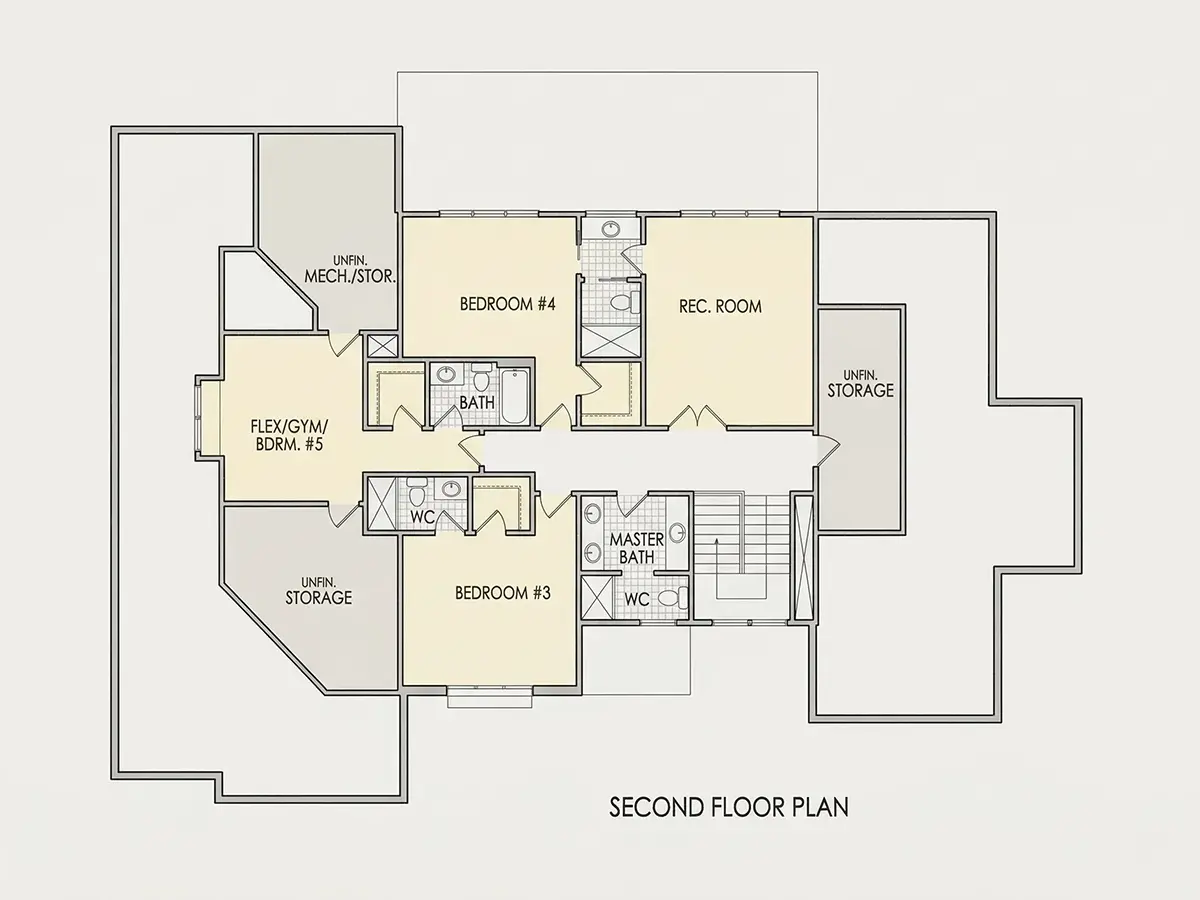 Etaj 1 25 – Proiect de casa parter cu mansardă 399 m²: 5 Dormitoare, 7 Bai, Bucatarie deschisa, Garaj — 51547R