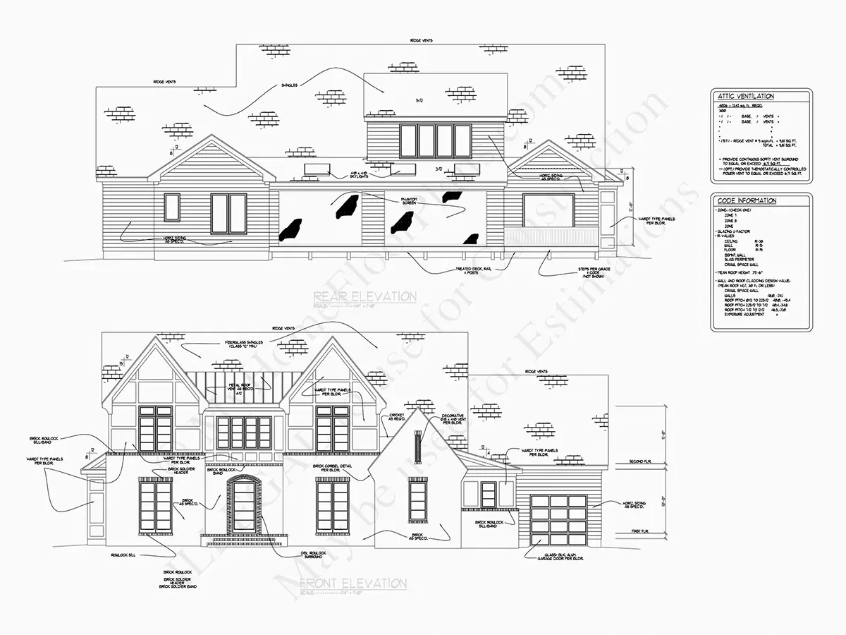 Fațade 11 – Proiect de casa cu etaj 381 m²: 4 Dormitoare, 5 Bai, Bucatarie deschisa, Garaj — 84914R