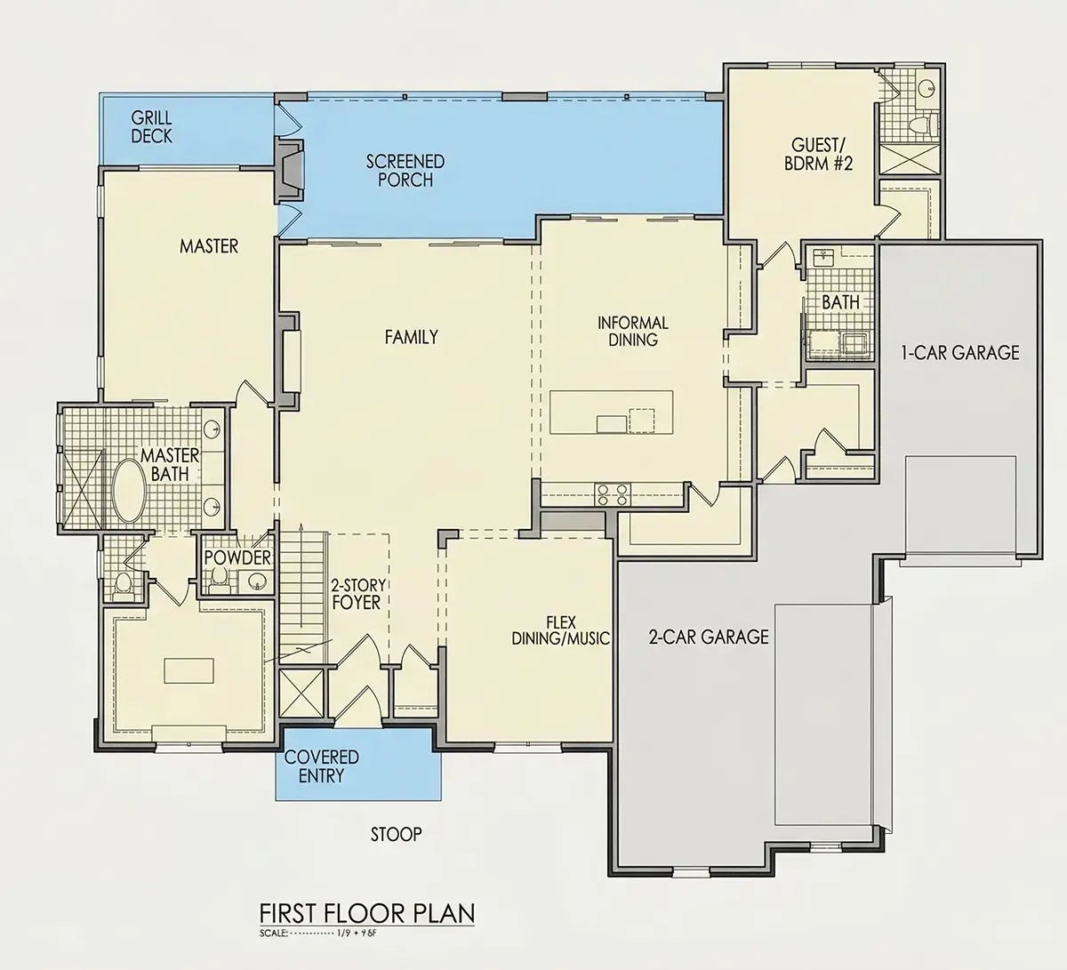 Parter 14 – Proiect de casa cu etaj 381 m²: 4 Dormitoare, 5 Bai, Bucatarie deschisa, Garaj — 84914R