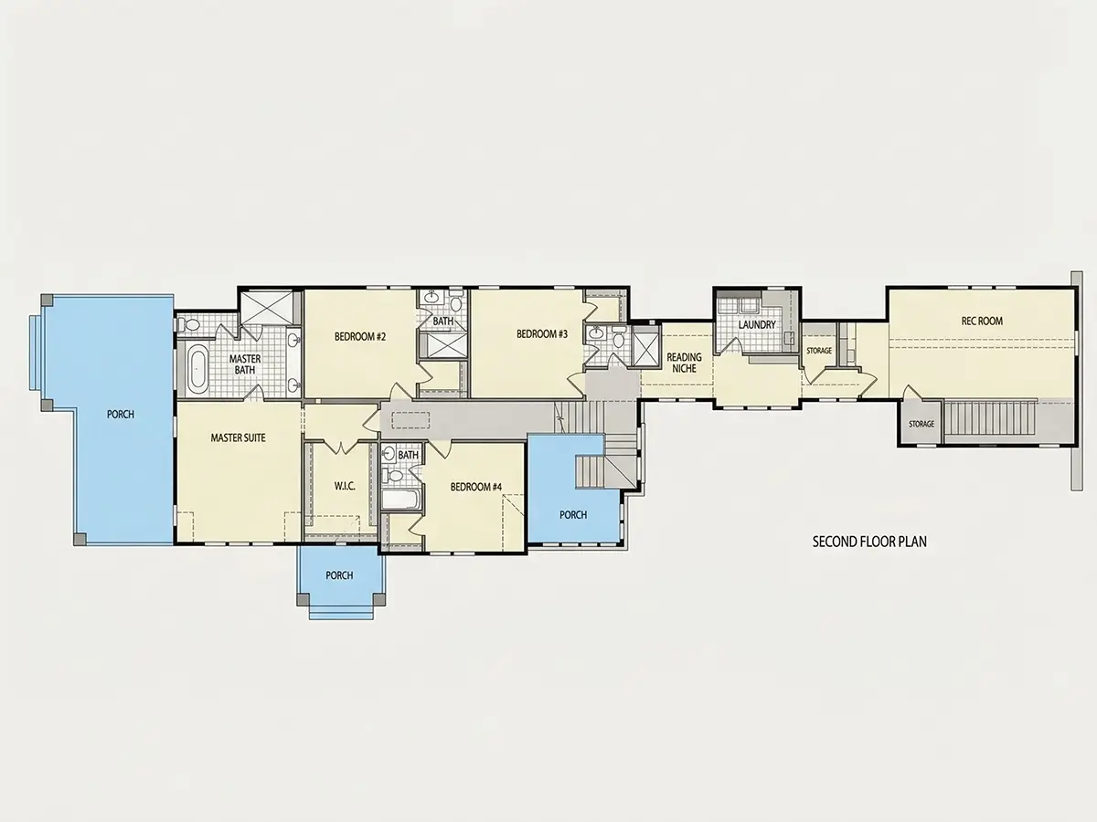 Etaj 1 10 – Proiect de casa cu etaj + demisol 414 m²: 4 Dormitoare, Birou, 6 Bai, Bucatarie deschisa, Garaj — 50387R