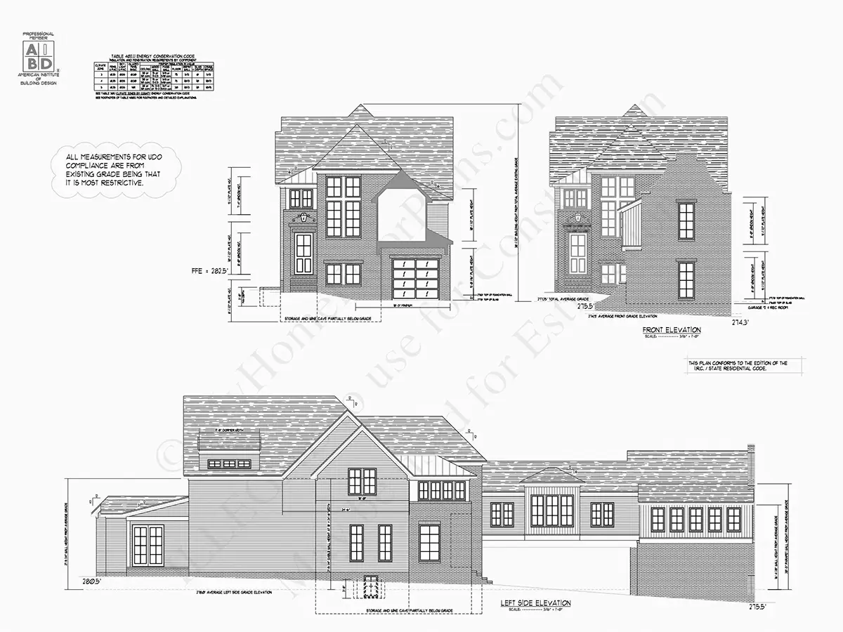 Fațade 7 – Proiect de casa cu etaj + demisol 414 m²: 4 Dormitoare, Birou, 6 Bai, Bucatarie deschisa, Garaj — 50387R