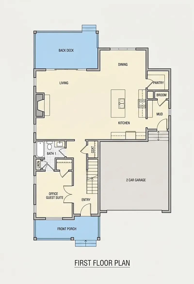 Parter 9 – Proiect de casa cu etaj 240 m²: 3 Dormitoare, Birou, 3 Bai, Bucatarie deschisa, Garaj — 94159R
