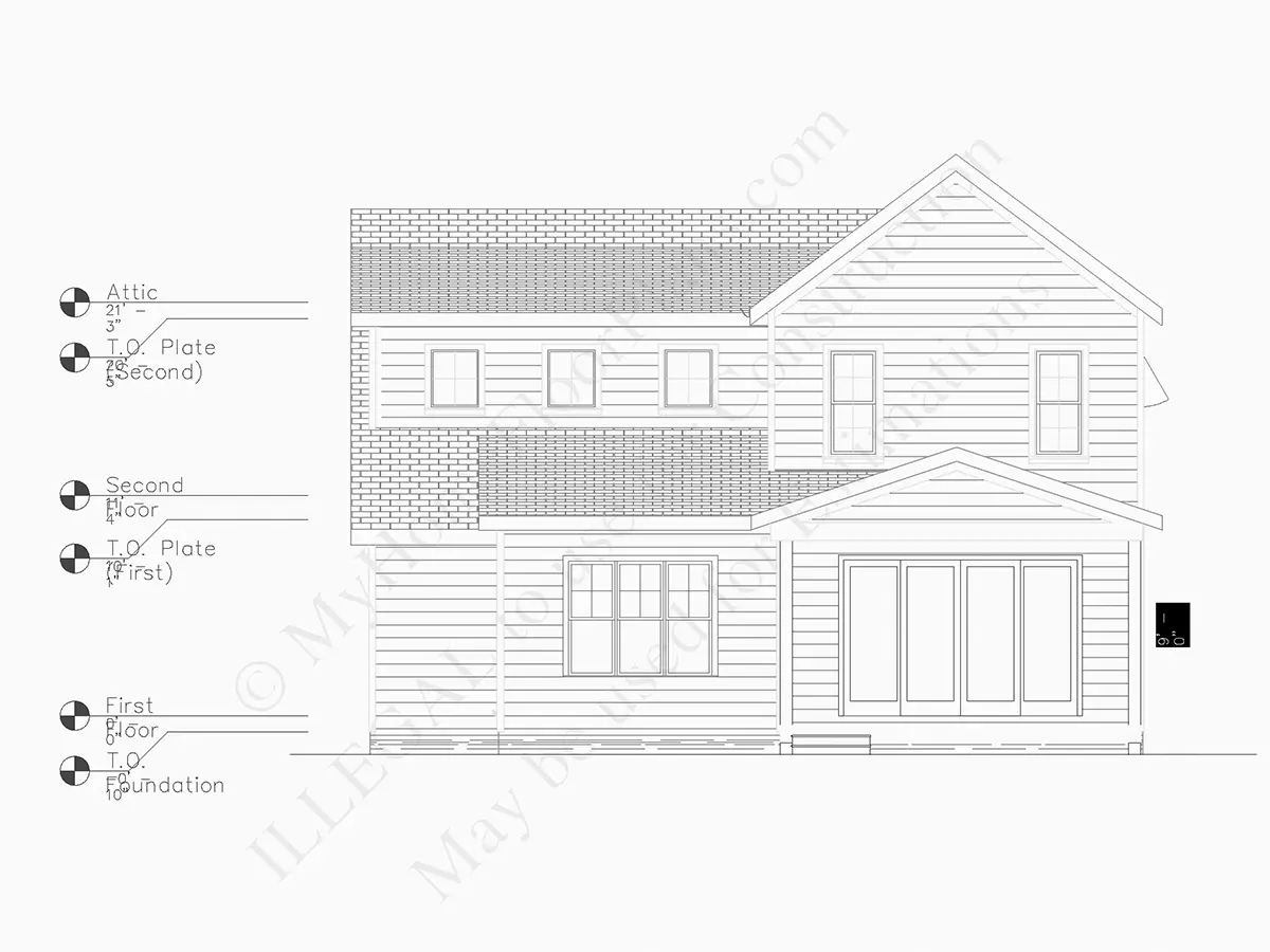 Fațade 7 – Proiect de casa cu etaj 240 m²: 3 Dormitoare, Birou, 3 Bai, Bucatarie deschisa, Garaj — 94159R