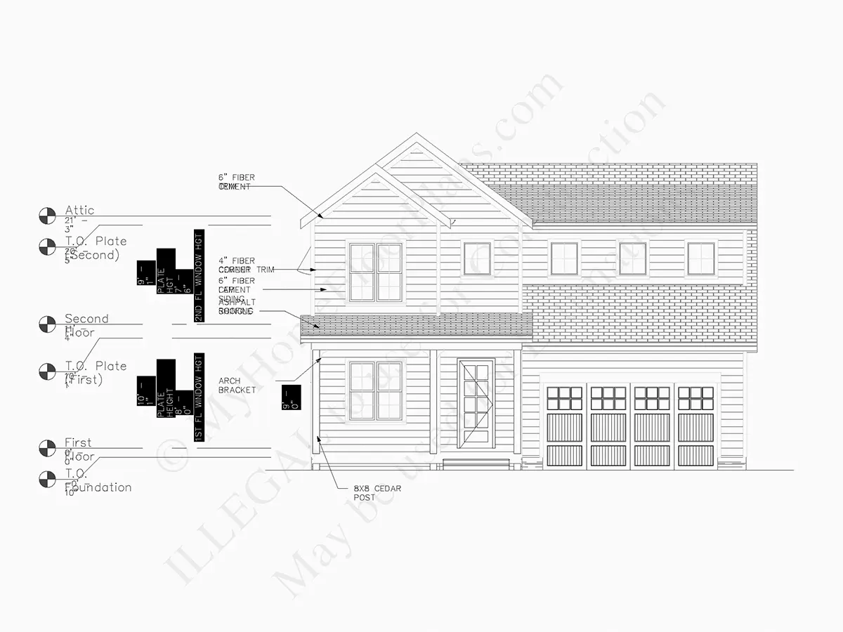 Fațade 5 – Proiect de casa cu etaj 240 m²: 3 Dormitoare, Birou, 3 Bai, Bucatarie deschisa, Garaj — 94159R