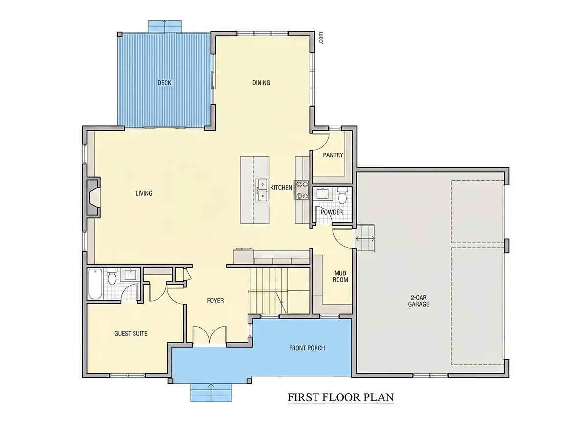 Parter 9 – Proiect de casa cu etaj 356 m²: 4 Dormitoare, 4 Bai, Bucatarie deschisa, Garaj — 13464R