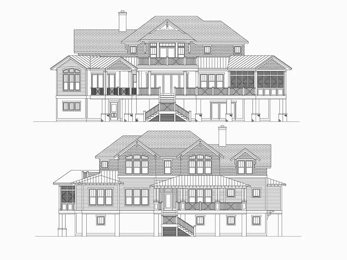 Fațade 30 – Proiect de casa cu 2 etaje 585 m²: 5 Dormitoare, Birou, 7 Bai, Bucatarie deschisa, Garaj — 10297R