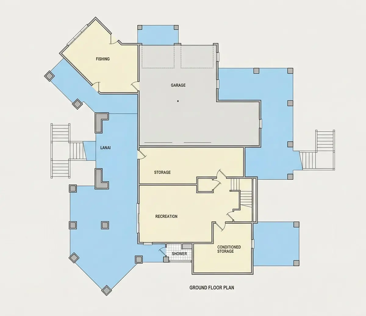 Subsol 32 – Proiect de casa cu 2 etaje 585 m²: 5 Dormitoare, Birou, 7 Bai, Bucatarie deschisa, Garaj — 10297R