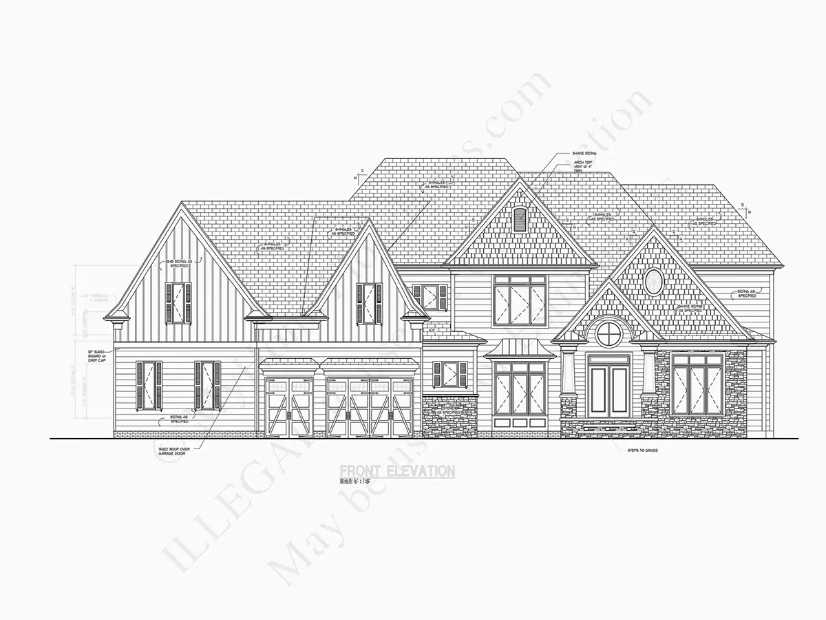 Fațade 5 – Proiect de casa cu etaj 497 m²: 4 Dormitoare, Birou, 6 Bai, Bucatarie deschisa, Garaj — 82132R