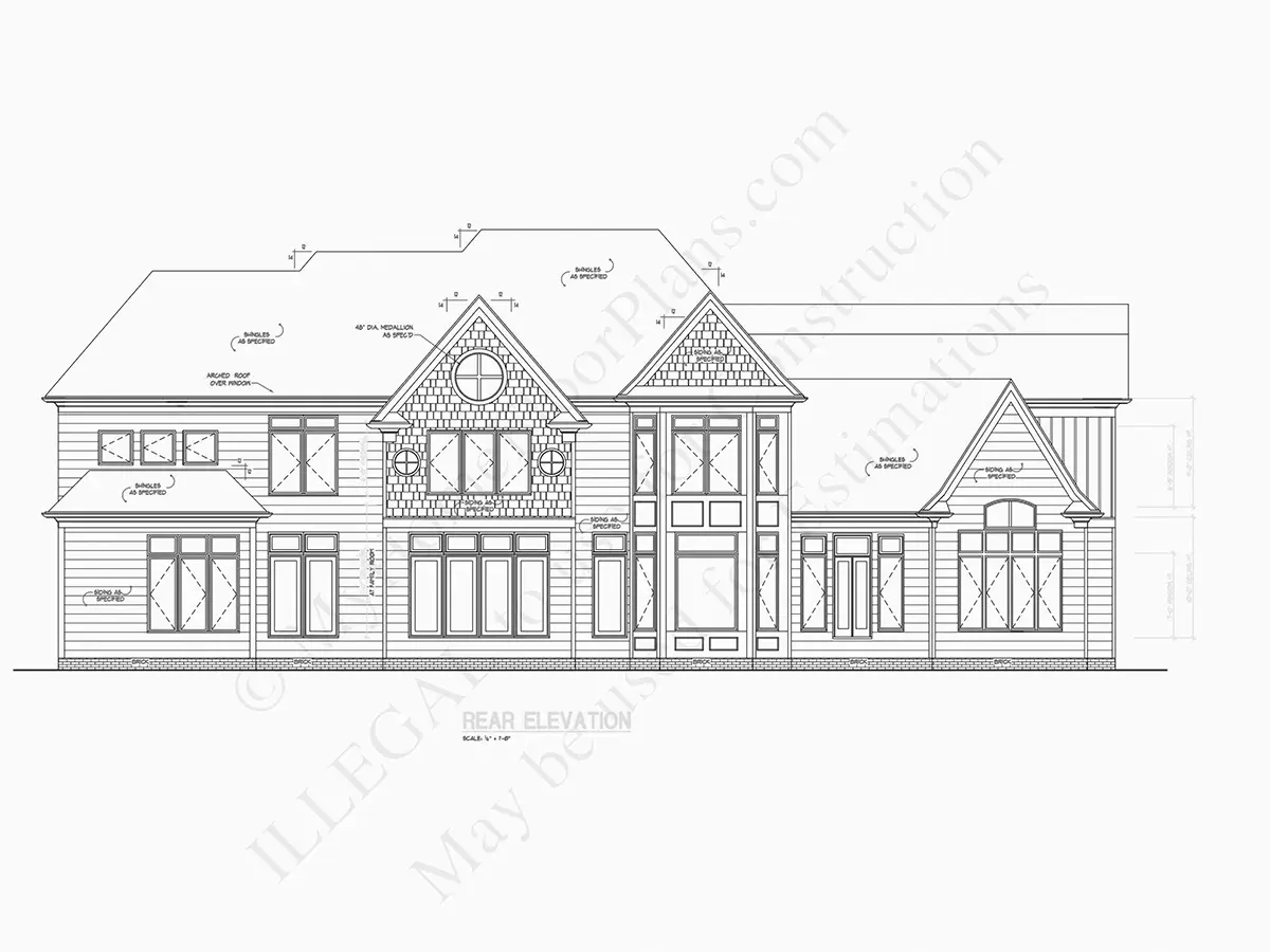 Fațade 8 – Proiect de casa cu etaj 497 m²: 4 Dormitoare, Birou, 6 Bai, Bucatarie deschisa, Garaj — 82132R