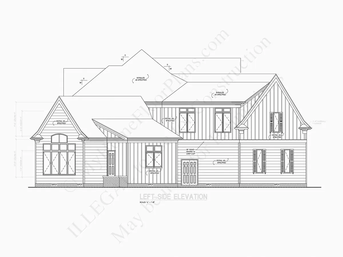 Fațade 7 – Proiect de casa cu etaj 497 m²: 4 Dormitoare, Birou, 6 Bai, Bucatarie deschisa, Garaj — 82132R