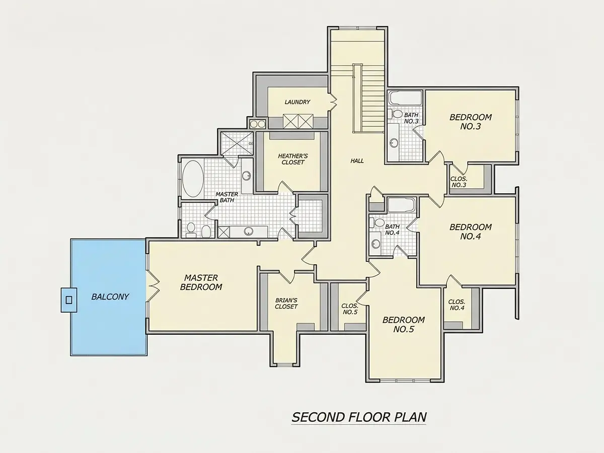 Etaj 1 34 – Proiect de casa cu etaj + demisol 630 m²: 6 Dormitoare, 6 Bai, Bucatarie deschisa, Garaj — 59624R