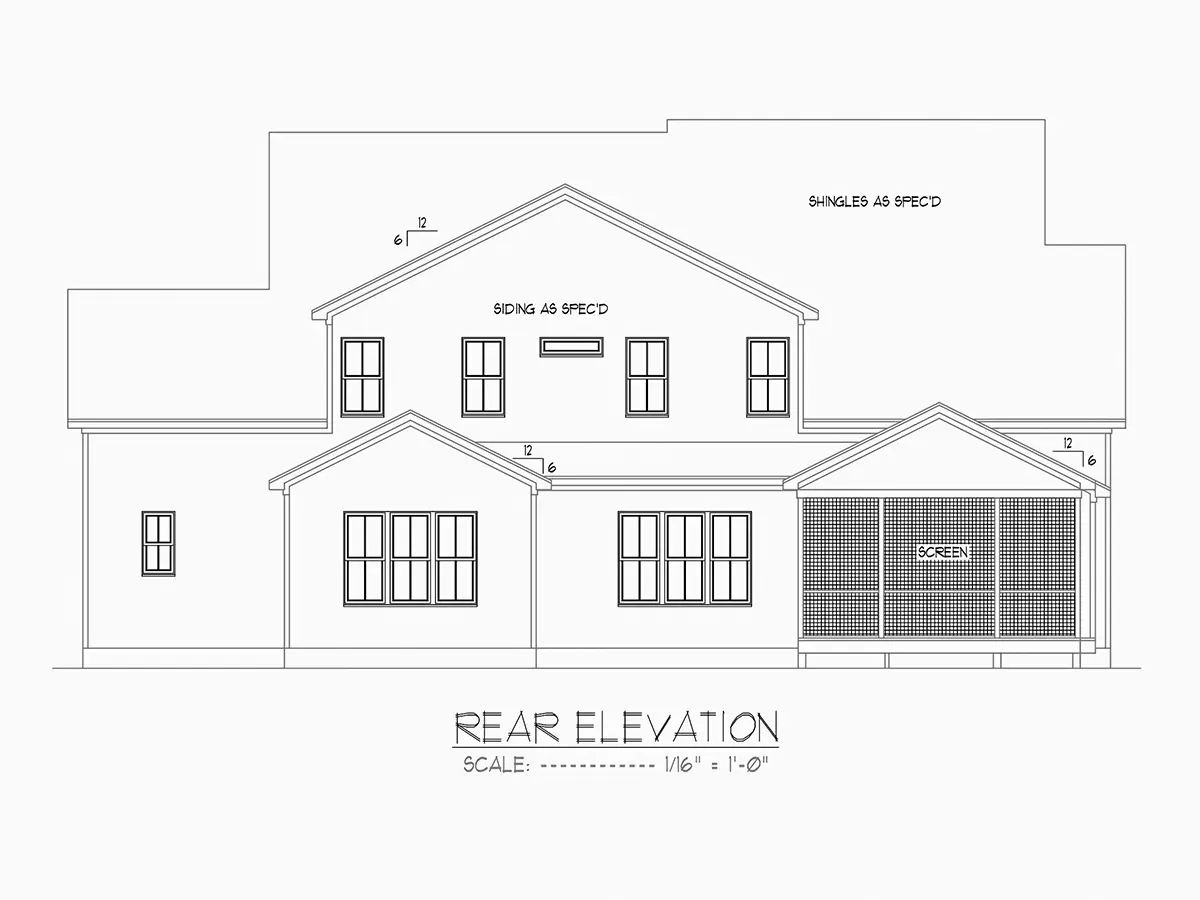 Fațade 7 – Proiect de casa cu etaj 384 m²: 4 Dormitoare, Birou, 5 Bai, Bucatarie deschisa, Garaj — 50641R