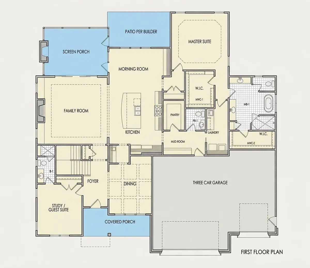 Parter 9 – Proiect de casa cu etaj 384 m²: 4 Dormitoare, Birou, 5 Bai, Bucatarie deschisa, Garaj — 50641R