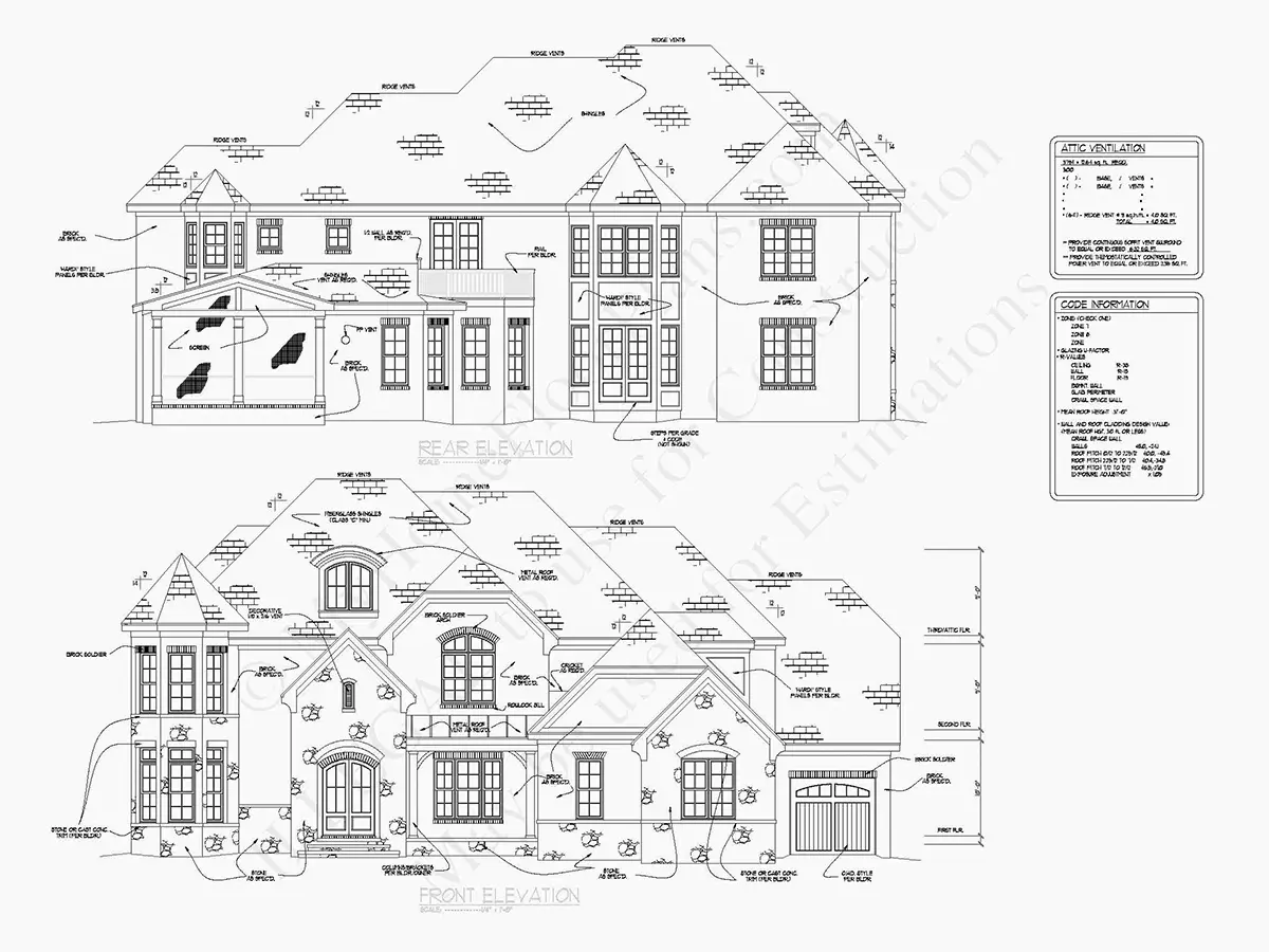 Fațade 19 – Proiect de casa cu 2 etaje 497 m²: 5 Dormitoare, Birou, 6 Bai, Garaj — 85576R