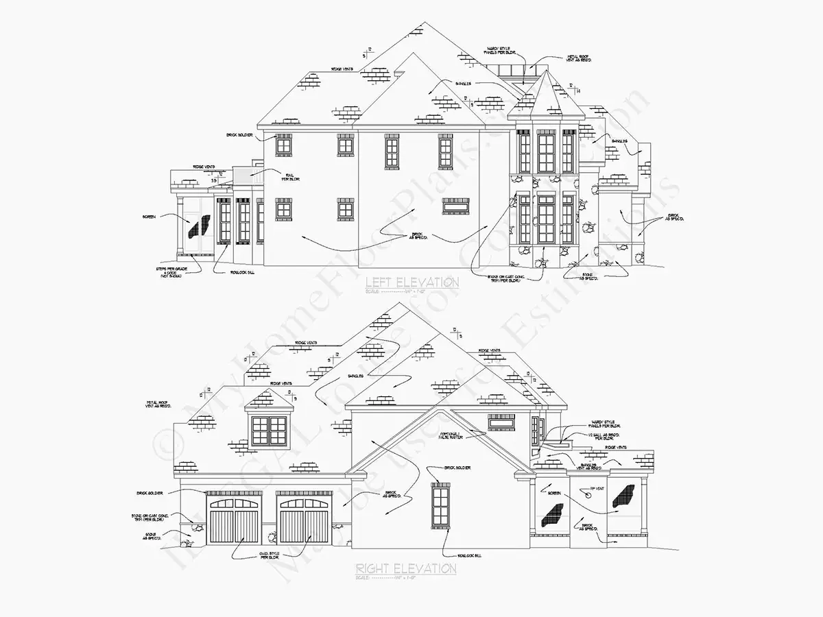 Fațade 20 – Proiect de casa cu 2 etaje 497 m²: 5 Dormitoare, Birou, 6 Bai, Garaj — 85576R
