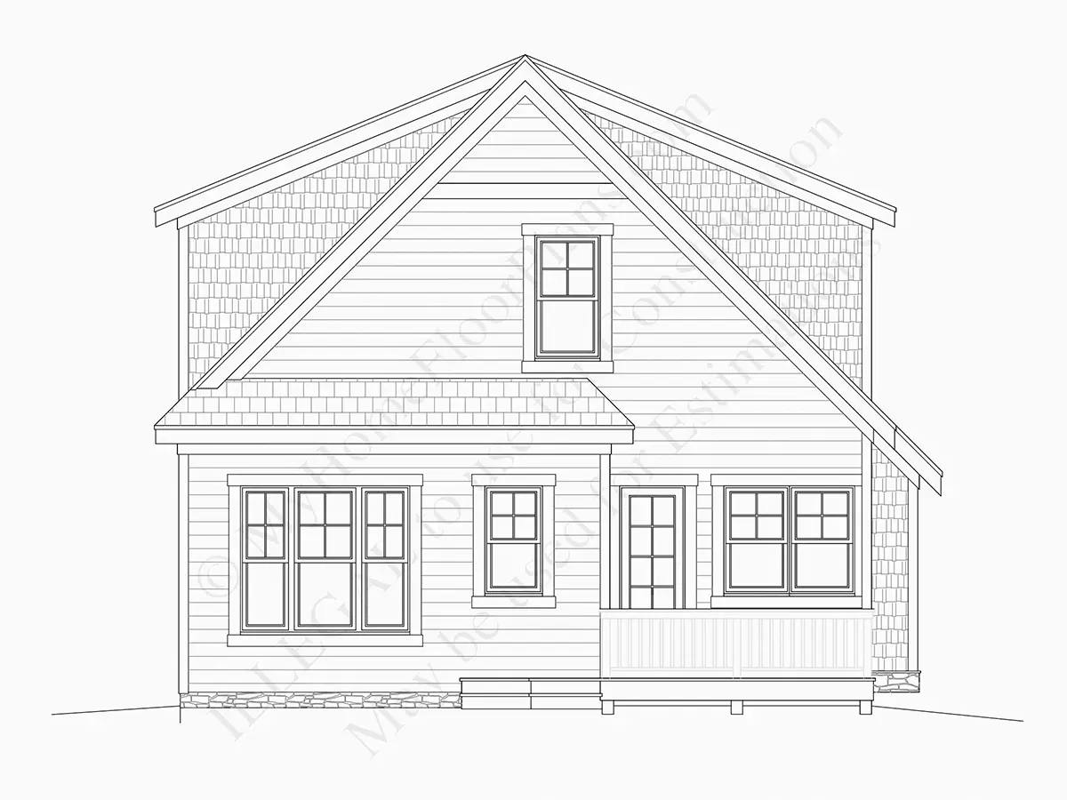 Fațade 8 – Proiect de casa parter cu mansardă 292 m²: 4 Dormitoare, Birou, 3 Bai, Bucatarie deschisa, fara Garaj — 57107R