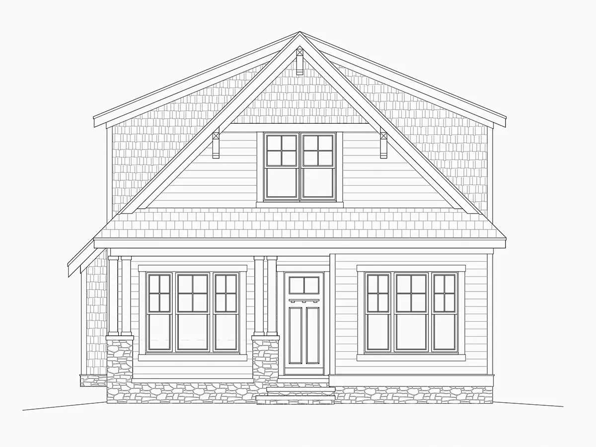 Fațade 7 – Proiect de casa parter cu mansardă 292 m²: 4 Dormitoare, Birou, 3 Bai, Bucatarie deschisa, fara Garaj — 57107R