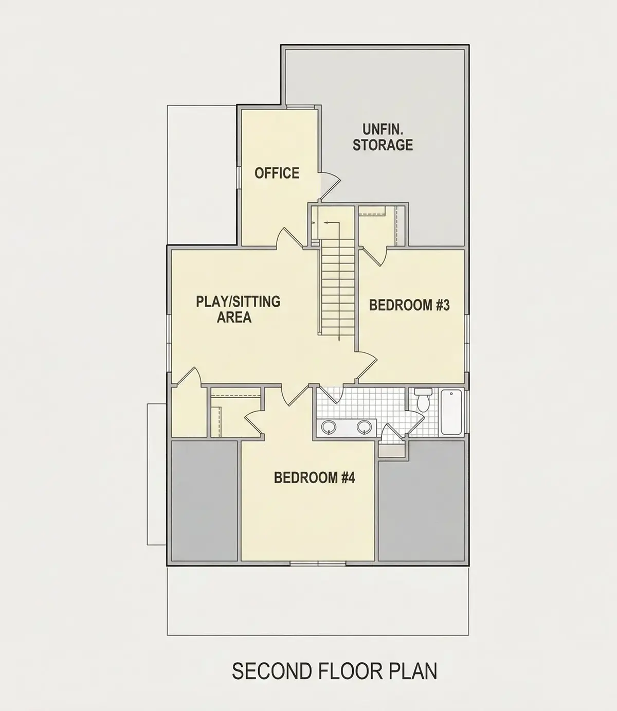 Etaj 1 12 – Proiect de casa parter cu mansardă 292 m²: 4 Dormitoare, Birou, 3 Bai, Bucatarie deschisa, fara Garaj — 57107R