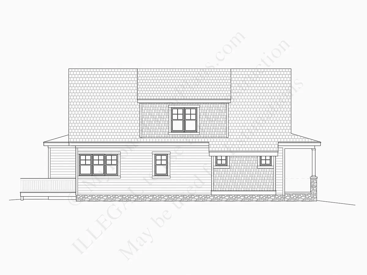 Fațade 9 – Proiect de casa parter cu mansardă 292 m²: 4 Dormitoare, Birou, 3 Bai, Bucatarie deschisa, fara Garaj — 57107R